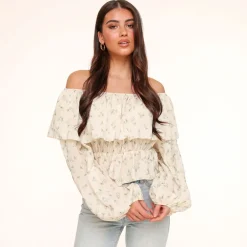 Olivia & Kate Tops-Army Groene Bloemen Off Shoulder-Top