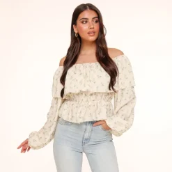 Olivia & Kate Tops-Army Groene Bloemen Off Shoulder-Top