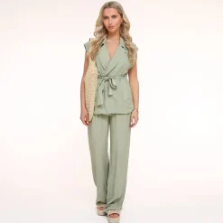 Olivia & Kate Broeken-Army Groene Linnen Viscose-Broek