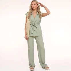 Olivia & Kate Broeken-Army Groene Linnen Viscose-Broek