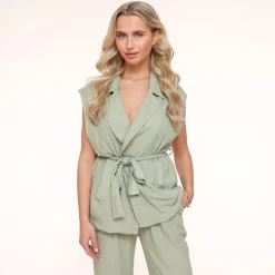Olivia & Kate Gilets-Army Groene Oversized Linnen-Gilet