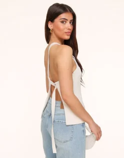 Olivia & Kate Tops-Beige Asymmetrische Open Rug-Top