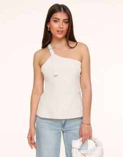 Olivia & Kate Tops-Beige Asymmetrische Open Rug-Top
