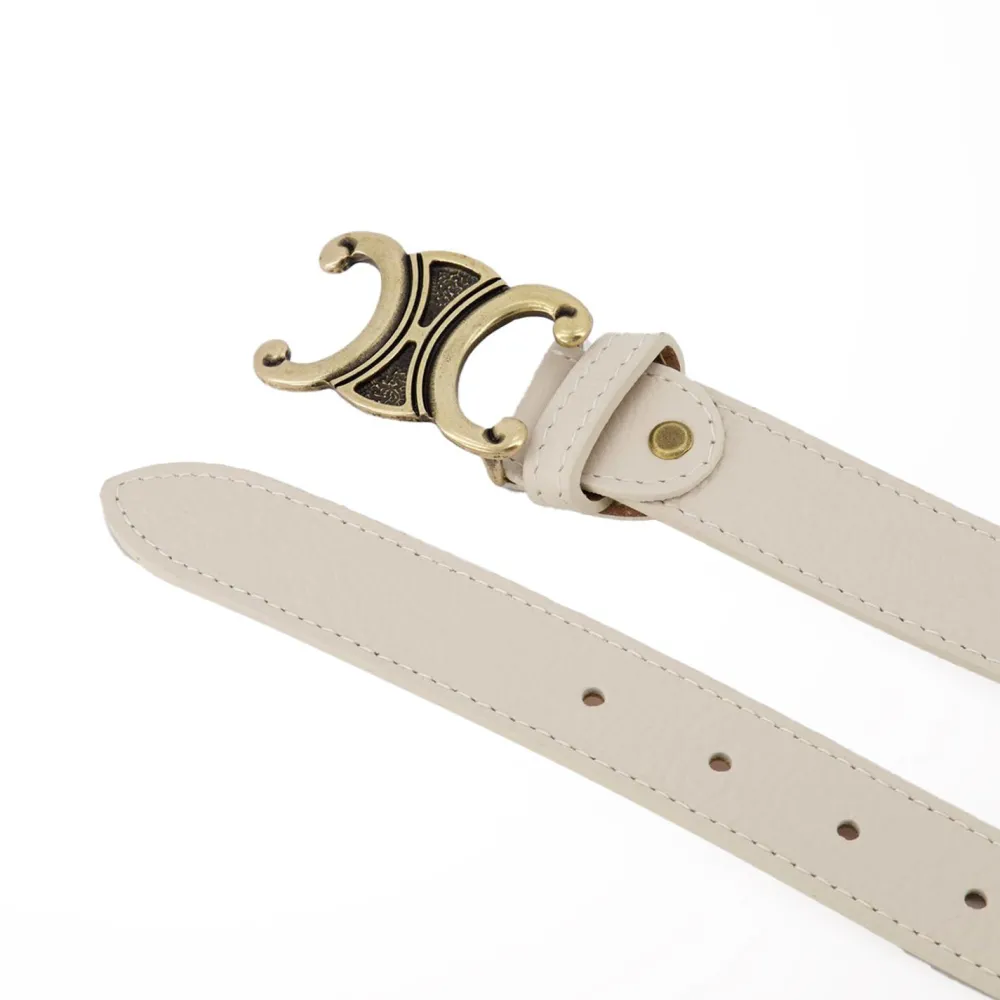 Olivia & Kate Riemen-Beige Gedetailleerde Gouden Gesp-Riem