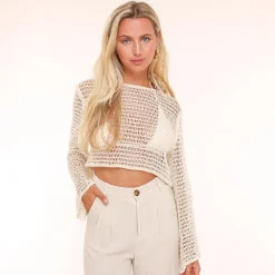 Olivia & Kate Tops-Beige Gehaakte Ls-Top
