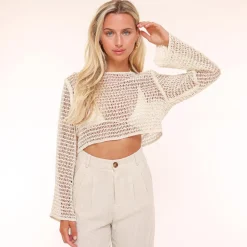 Olivia & Kate Tops-Beige Gehaakte Ls-Top