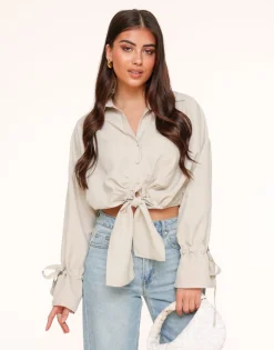 Olivia & Kate Tops-Beige Gestrikte Cropped-Blouse