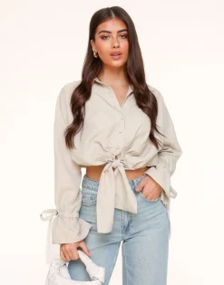 Olivia & Kate Tops-Beige Gestrikte Cropped-Blouse