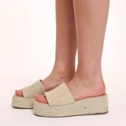 Olivia & Kate Sandalen-Beige Geweven Plateau-Sandalen
