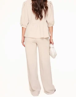 Olivia & Kate Sets-Beige Korte Strikjes Pofmouwen Plisse-Set