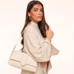 Olivia & Kate Tassen-Beige Leren Horizontale Puffy-Tas