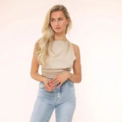 Olivia & Kate Tops-Beige Satijnen Open Rug-Top