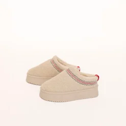 Olivia & Kate Pantoffels-Beige Teddy Platform-Schoenen