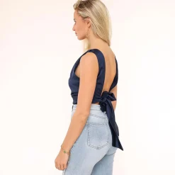 Olivia & Kate Tops-Donkerblauwe Satijnen Open Rug-Top