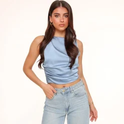 Olivia & Kate Tops-Jeans Blauwe Satijnen Open Rug-Tops