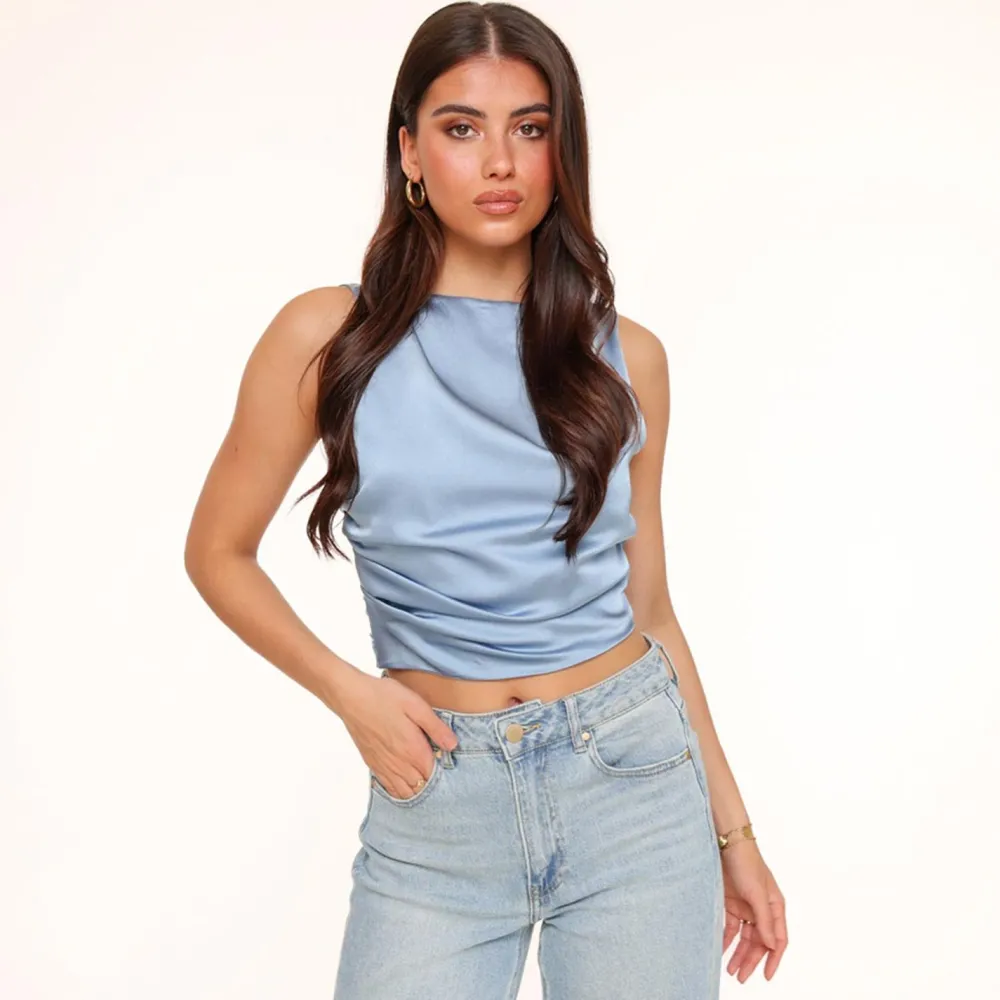Olivia & Kate Tops-Jeans Blauwe Satijnen Open Rug-Tops