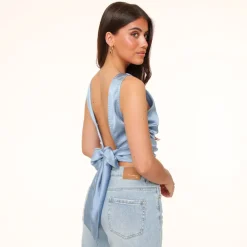 Olivia & Kate Tops-Jeans Blauwe Satijnen Open Rug-Tops