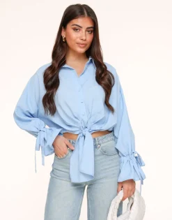 Olivia & Kate Tops-Lichtblauwe Gestrikte Cropped-Blouse