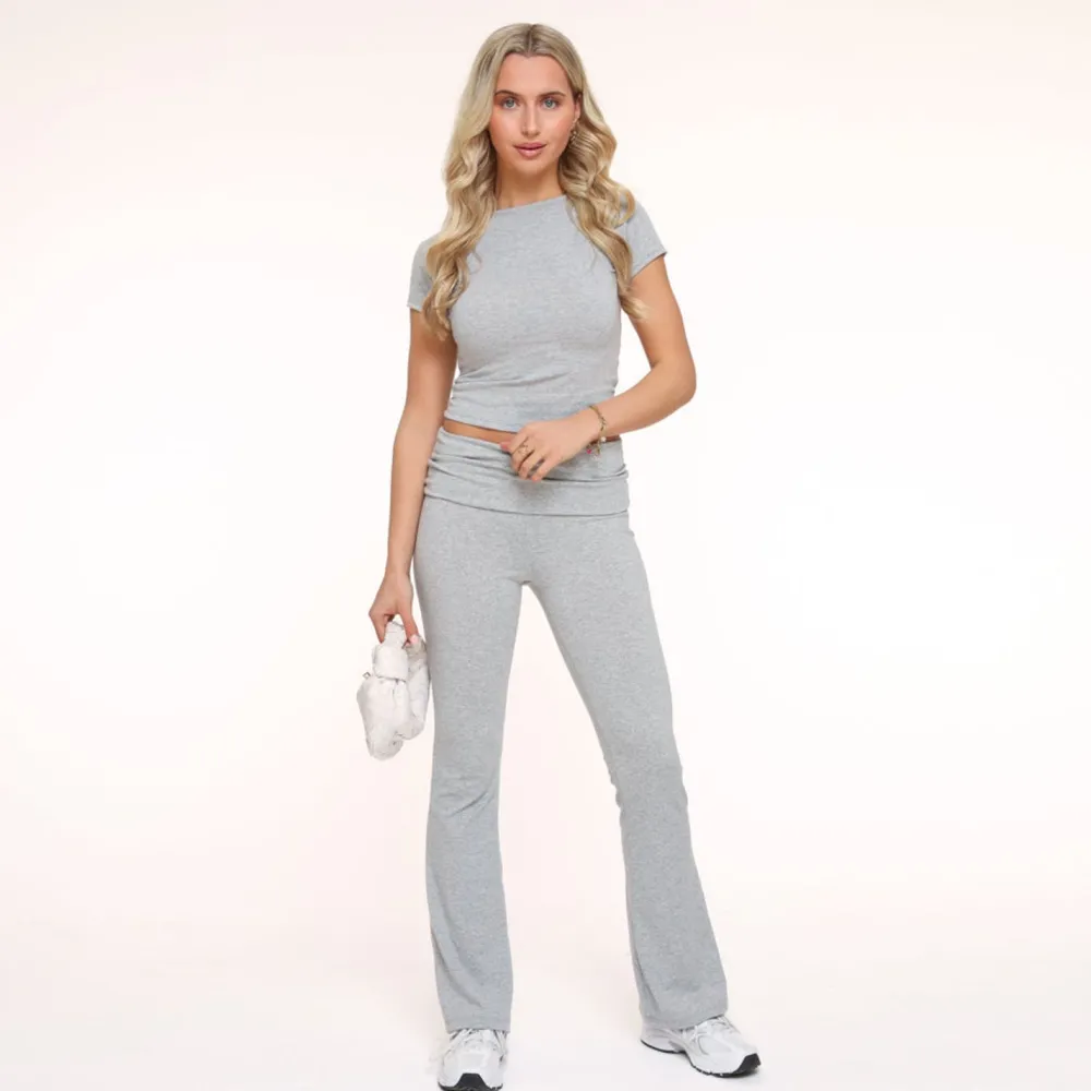 Olivia & Kate Broeken-Lichtgrijze Omgeslagen Rand Petite-Broek
