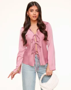 Olivia & Kate Tops-Lichtroze Satijnen Strikjes-Top