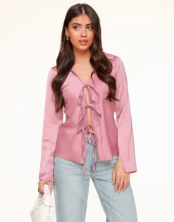 Olivia & Kate Tops-Lichtroze Satijnen Strikjes-Top