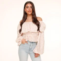 Olivia & Kate Tops-Lila Bloemen Off Shoulder-Top