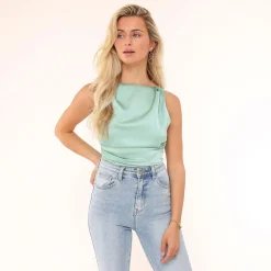 Olivia & Kate Tops-Mintgroene Satijnen Open Rug-Top