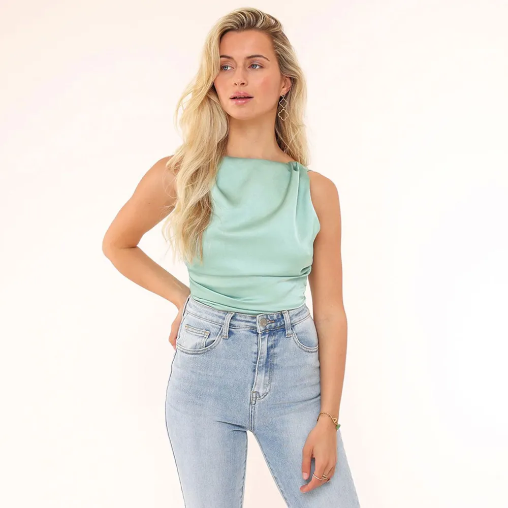 Olivia & Kate Tops-Mintgroene Satijnen Open Rug-Top