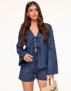 Olivia & Kate Shorts-Navy Blauwe Linnen-Short