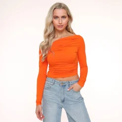 Olivia & Kate Tops-Oranje Gedrapeerde Off Shoulder-Top