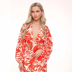 Olivia & Kate Tops-Rode Patroon Gestrikte Ballonmouwen-Top