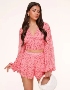 Olivia & Kate Skorts-Roze Bloemen Ruffel-Skort