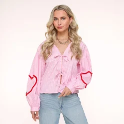 Olivia & Kate Tops-Roze Geruiten Ls-Blouse