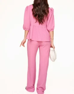 Olivia & Kate Sets-Roze Korte Strikjes Pofmouwen Plisse-Set