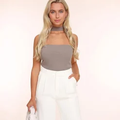 Olivia & Kate Tops-Taupe Choker-Top