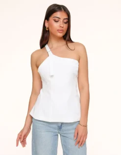 Olivia & Kate Tops-Witte Asymmetrische Open Rug-Top