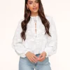 Olivia & Kate Tops-Witte Bloemen Lange Mouwen Strikjes-Blouse