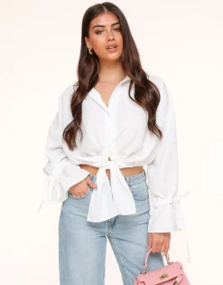 Olivia & Kate Tops-Witte Gestrikte Cropped-Blouse