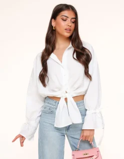 Olivia & Kate Tops-Witte Gestrikte Cropped-Blouse