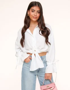 Olivia & Kate Tops-Witte Gestrikte Cropped-Blouse
