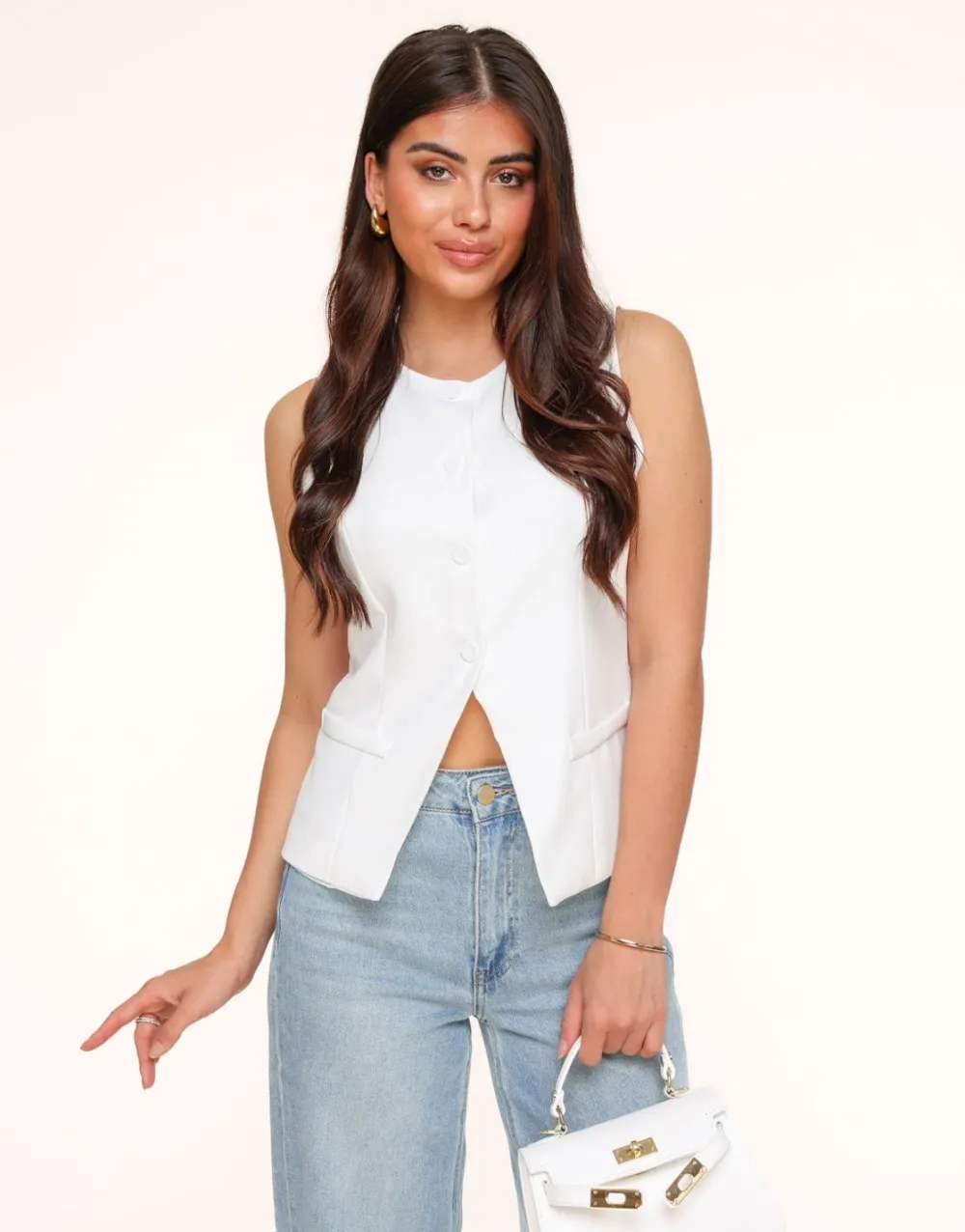 Olivia & Kate Tops-Witte Hoge Knopen-Gilet