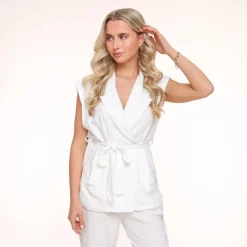 Olivia & Kate Gilets-Witte Oversized Linnen Viscose-Gilet