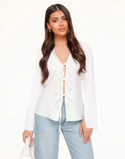 Olivia & Kate Tops-Witte Satijnen Strikjes-Top