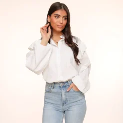 Olivia & Kate Tops-Witte Schouder Ruffel-Blouse