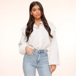Olivia & Kate Tops-Witte Schouder Ruffel-Blouse
