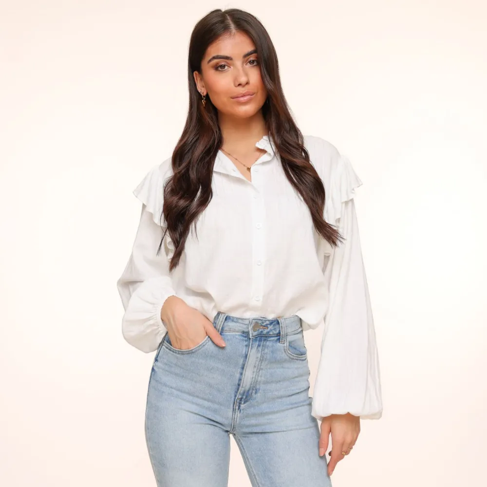 Olivia & Kate Tops-Witte Schouder Ruffel-Blouse