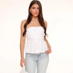 Olivia & Kate Tops-Witte Strapless Ruffel-Top