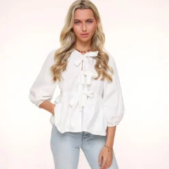 Olivia & Kate Tops-Witte Strikjes 3/4 Mouwen-Blouse
