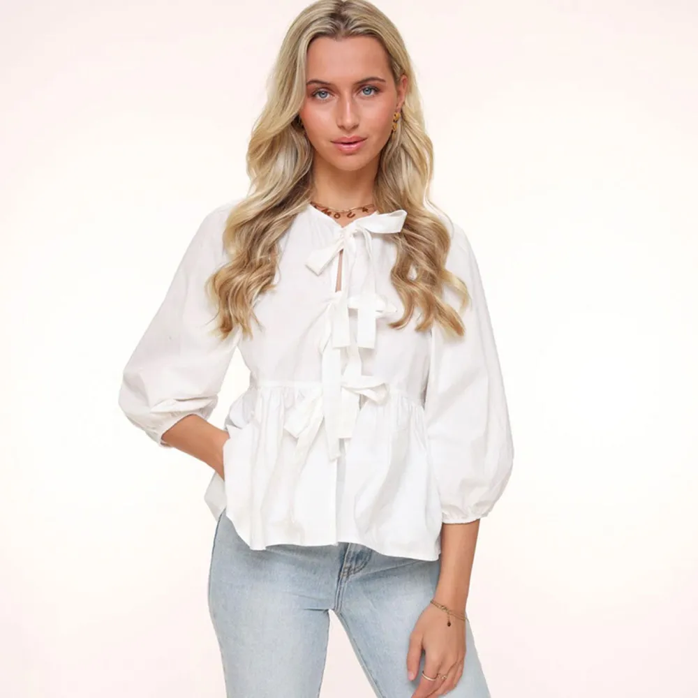Olivia & Kate Tops-Witte Strikjes 3/4 Mouwen-Blouse