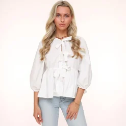 Olivia & Kate Tops-Witte Strikjes 3/4 Mouwen-Blouse